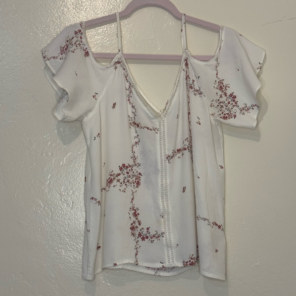 Current Air White and Red Floral Cold Shoulder Blouse
